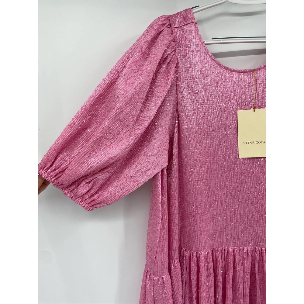 Stine Goya Amelia Dusty Pink Sequin Babydoll Puff Sleeve Midi Dress NWT - Picture 5 of 10